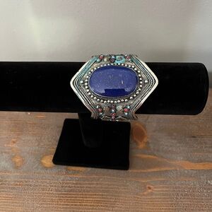 Vintage Custom Handmade crafted Indigenous Silver & Blue Stone Women's Bracelet